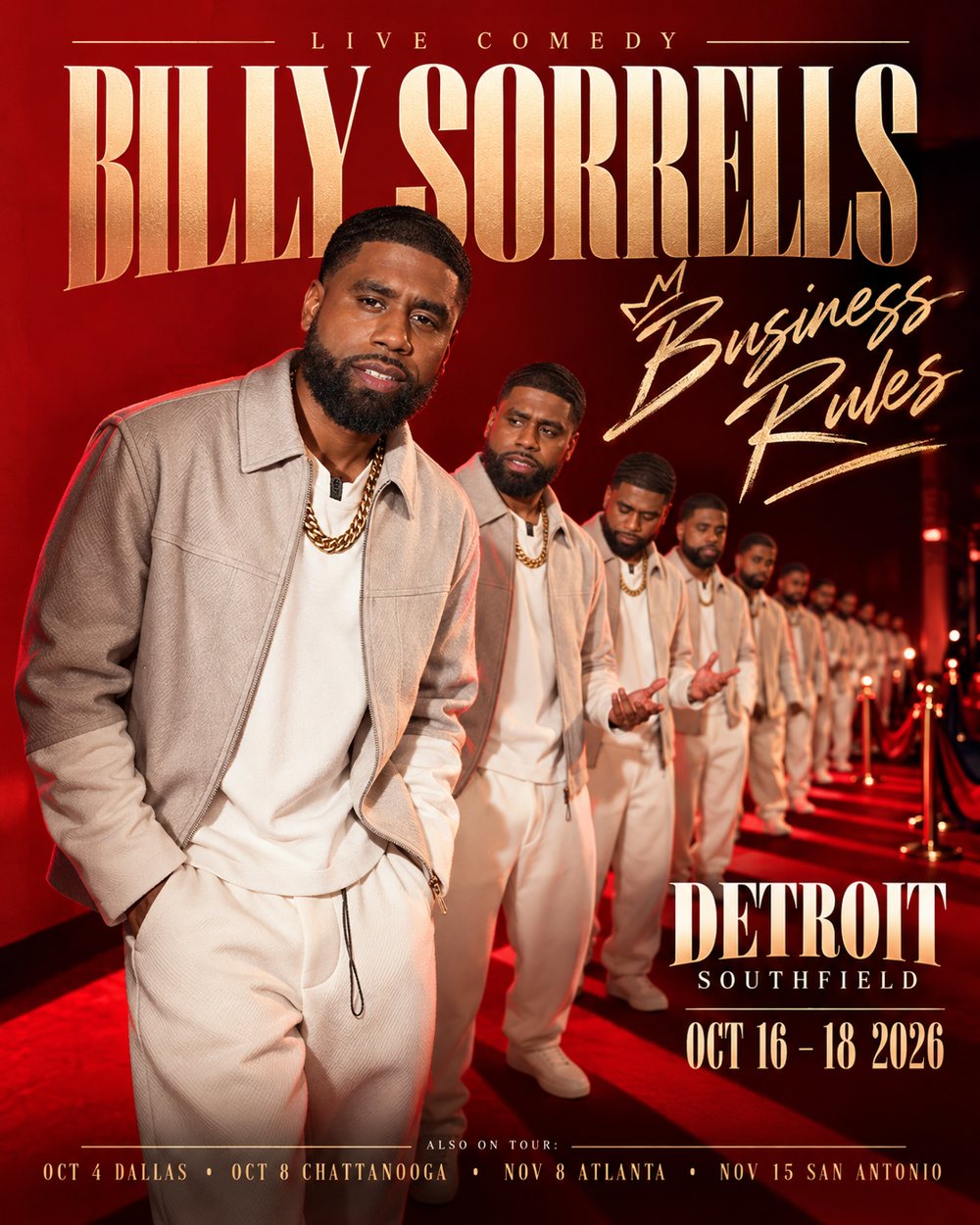 Billy Sorrells on a red carpet, Detroit poster